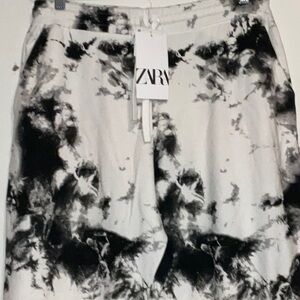 ZARA WHITE BLACK TIE DYE 100% COTTON JOGGERS SWEATPANTS M NWT